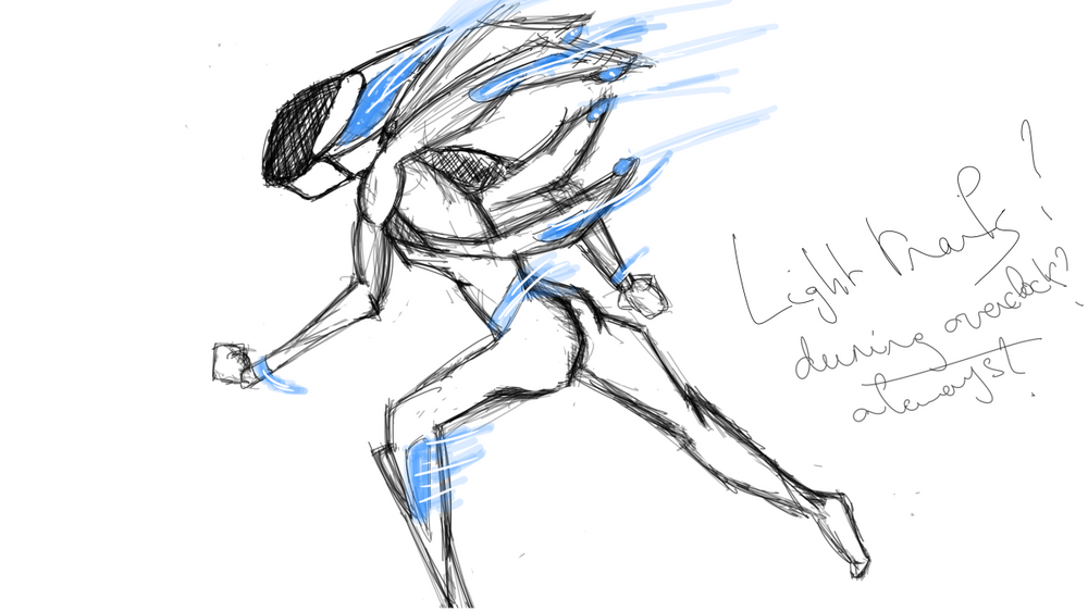 Sketch of character with light trails behind them.